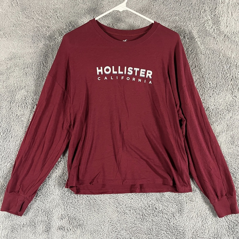 Hollister California Graphic Shirt Womens Medium Maroon Long Sleeve Pullover